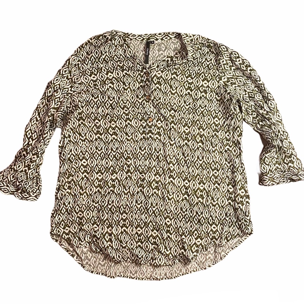 Cathy Army Green & Cream Blouse - XL - Adjustable - Discounted Shipping!